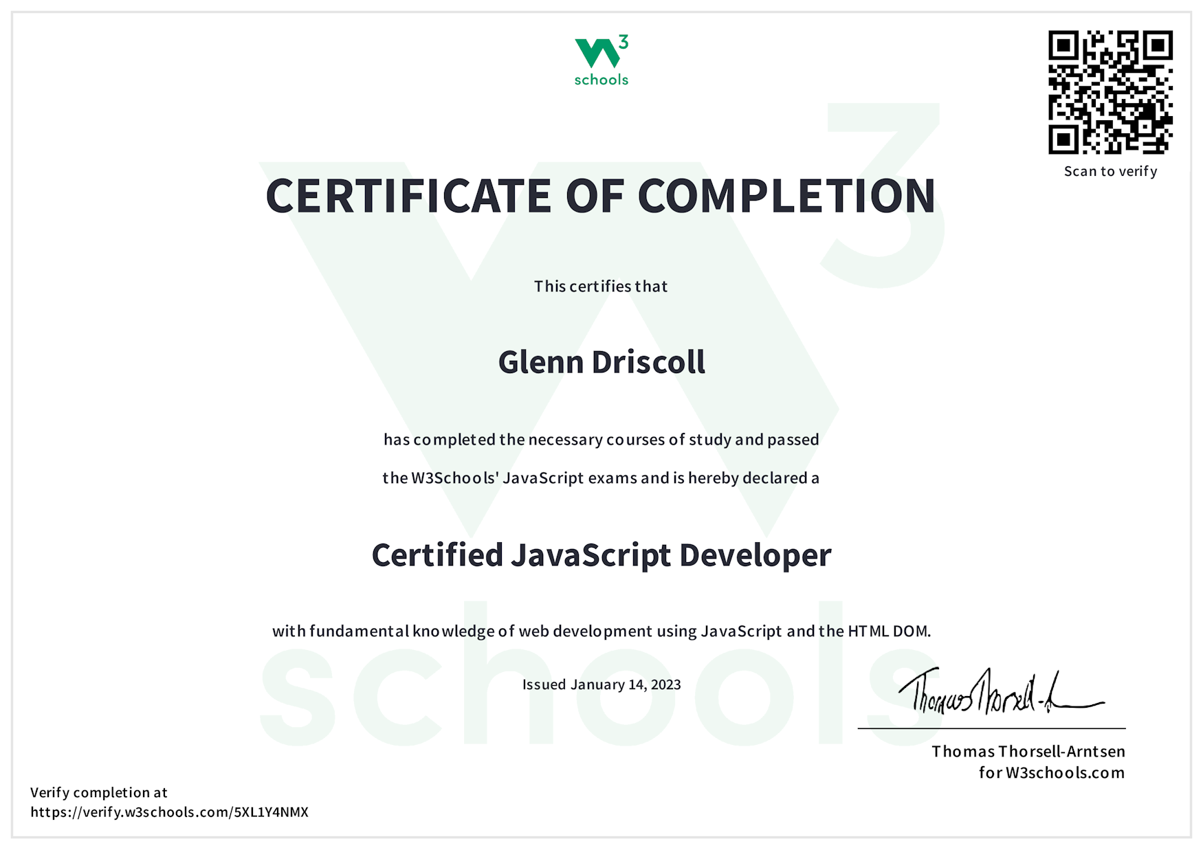 Javascript Certificate