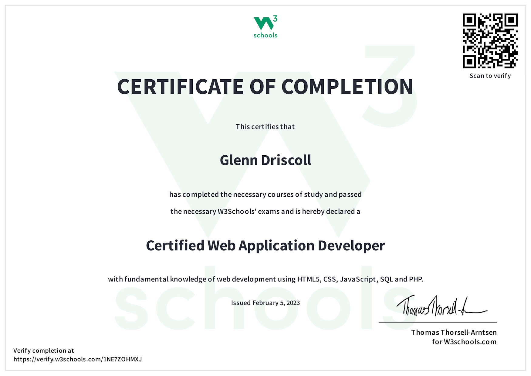 Web Application Development Certificate